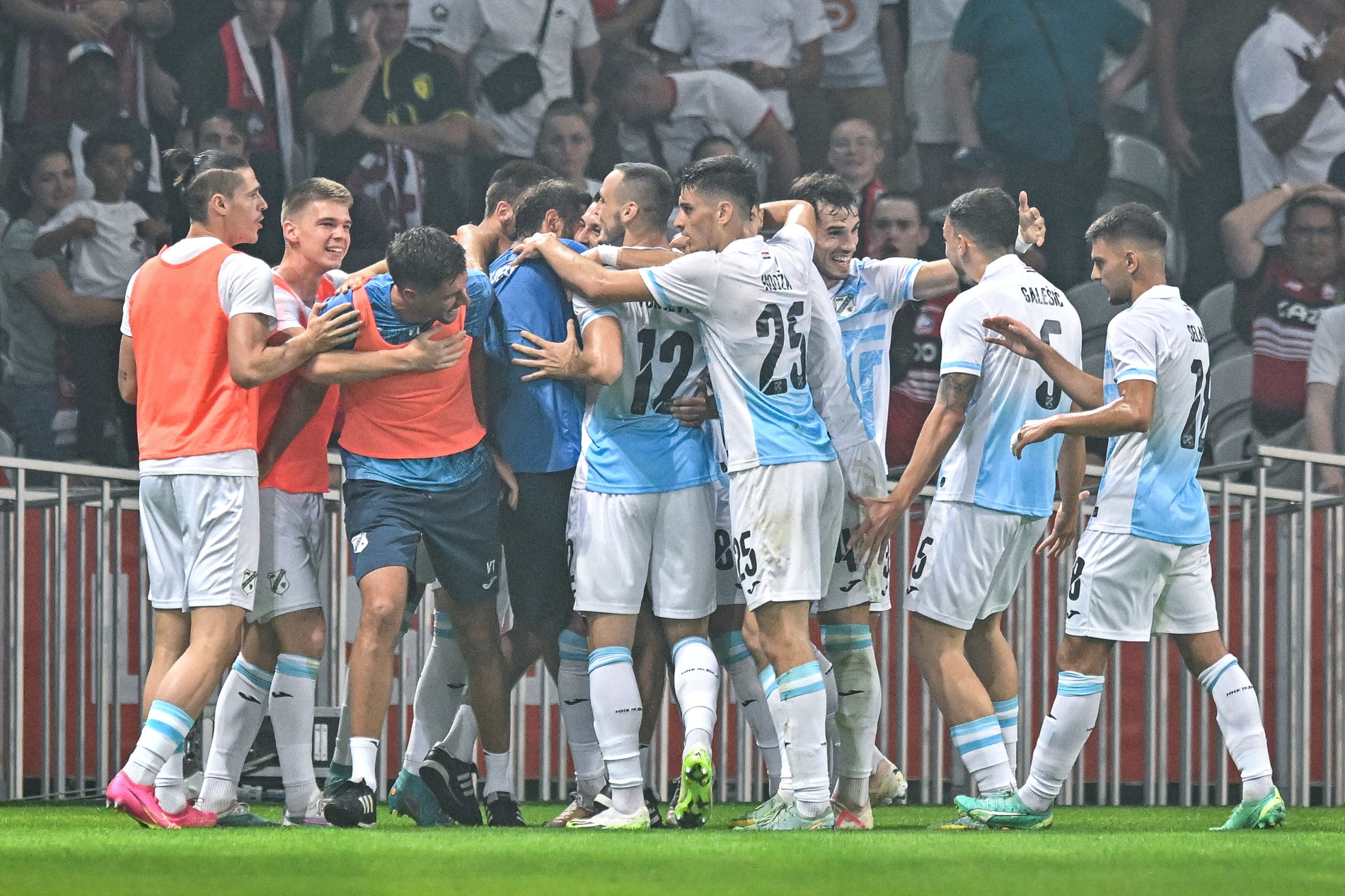 Marco PASALIC of HNK Rijeka celebrates his goal with teammates during the Europa Conference League play-off soccer match between Lille and HNK Rijeka at Stade Pierre Mauroy on August 24, 2023 in Lille, France. (Photo by Baptiste Fernandez/Icon Sport) Photo: IconSport/PIXSELL