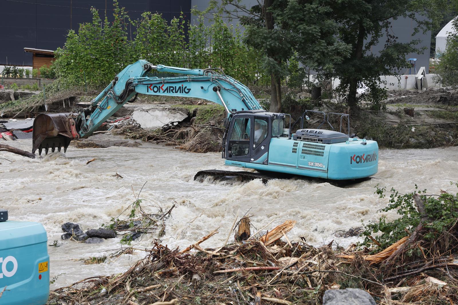 09.08.2023., Prevalje, Slovenija - Sanacija katrastrofalnih poplava koje su pogodile Sloveniju je u tijeku. Photo: Borut Zivulovic/PIXSELL/F.A. BOBO