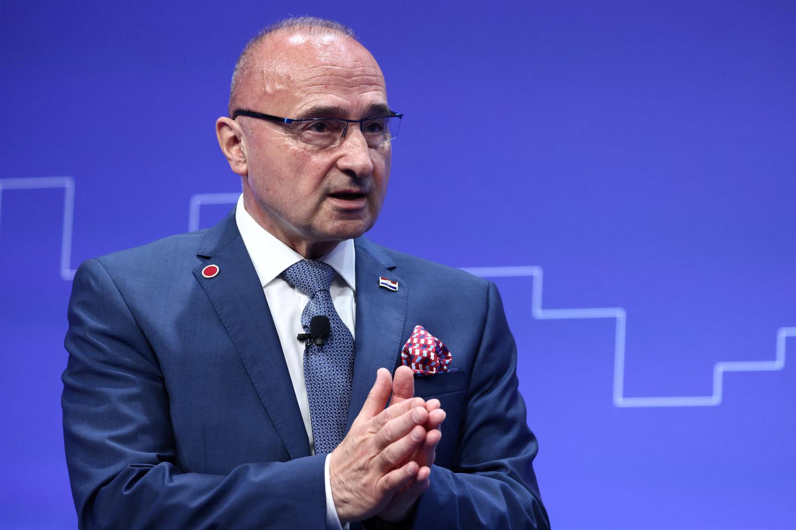 Croatia's Foreign Minister Gordan Grlic-Radman speaks during the opening plenary on the second day of the Ukraine Recovery Conference in London, Britain on June 22, 2023. HENRY NICHOLLS/Pool via REUTERS Photo: POOL/REUTERS