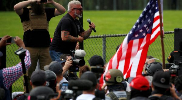 FILE PHOTO: Proud Boys member Joe Biggs speaks during a rally in Portland, Oregon, September 26, 2020, before he was later arrested for his involvement in the storming of the U.S. Capitol building in Washington. D.C., U.S. REUTERS/Jim Urquhart/File Photo Photo: JIM URQUHART/REUTERS