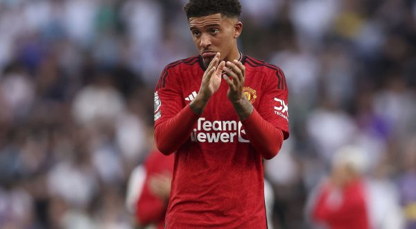 August 19, 2023, London: London, England, 19th August 2023. Jadon Sancho of Manchester United reacts after the Premier League match at the Tottenham Hotspur Stadium, London. (Credit Image: Â© Paul Terry/Sportimage/Cal Sport Media) (Cal Sport Media via AP Images)