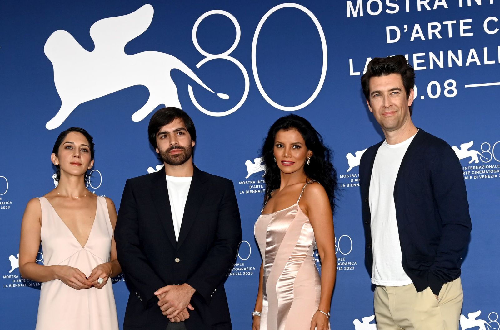 epa10835469 (L-R) Director Zahra Amir Ebrahimi, Ash Goldeh, Elham Erfani and director Guy Nattiv, pose at a photocall for 'Tatami' during the 80th annual Venice International Film Festival, in Venice, Italy, 02 September 2023. The movie is presented out competition  at the festival running from 30 August to 09 September 2023.  EPA/CLAUDIO ONORATI