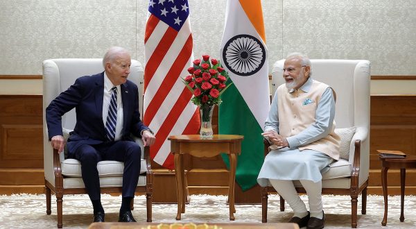 epa10848854 A handout photo made available by the Indian Press Information Bureau (PIB) shows Indian Prime Minister Narendra Modi meeting with US President Joe Biden (L) in New Delhi, India, 08 September 2023. Modi and Biden held bilateral talks as the Indian capital is all set for the G20 summit scheduled for 09 and 10 September.  EPA/PRESS INFORMATION BUREAU HANDOUT  HANDOUT EDITORIAL USE ONLY/NO SALES