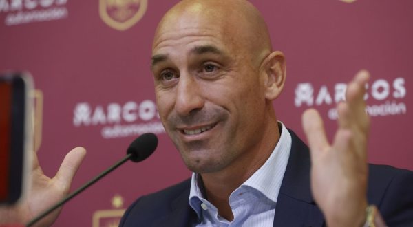 epa10853513 (FILE) - Spanish RFEF President Luis Rubiales speaks during a presser in Madrid, Spain, 22 September 2022 (Reissued 10 September 2023). Luis Rubiales has resigned on 10 September 2023, as president of the Royal Spanish Football Federation (RFEF) and vice president of UEFA's executive committee following widespread criticism for kissing Spain's forward Jenni Hermoso after winning the Women's World Cup final.  EPA/JUAN CARLOS HIDALGO