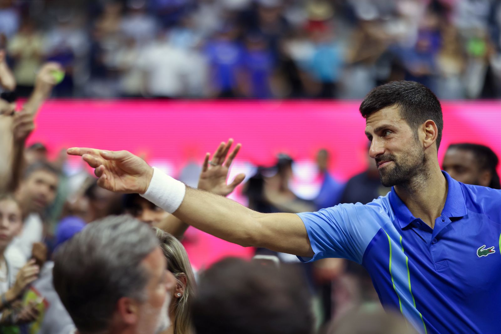 epa10853785 Novak Djokovic of Serbia celebrates after he won against Daniil Medvedev of Russia in their Men's Final match at the US Open Tennis Championships at the Flushing Meadows, New York, USA, 10 September 2023. The US Open runs from 28 August through 10 September.  EPA/SARAH YENESEL