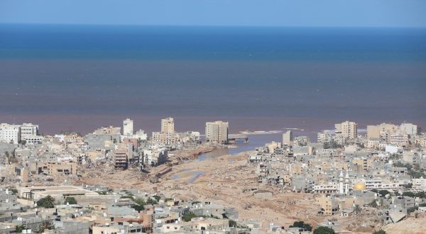 epa10859582 A general view of Derna, Eastern Libya, 13 September 2023, days after Storm Daniel brought heavy rains to the area resulting in the collapse of two dams and a flash flood which especially devastated the town of Derna. The Libyan Red Cresent reported that the floods caused by storm Daniel on 10 September in eastern Libya left thousands of people dead and according to preliminary statistics, the number of missing people has exceeded ten thousand people.  EPA/Mohamed Shalash