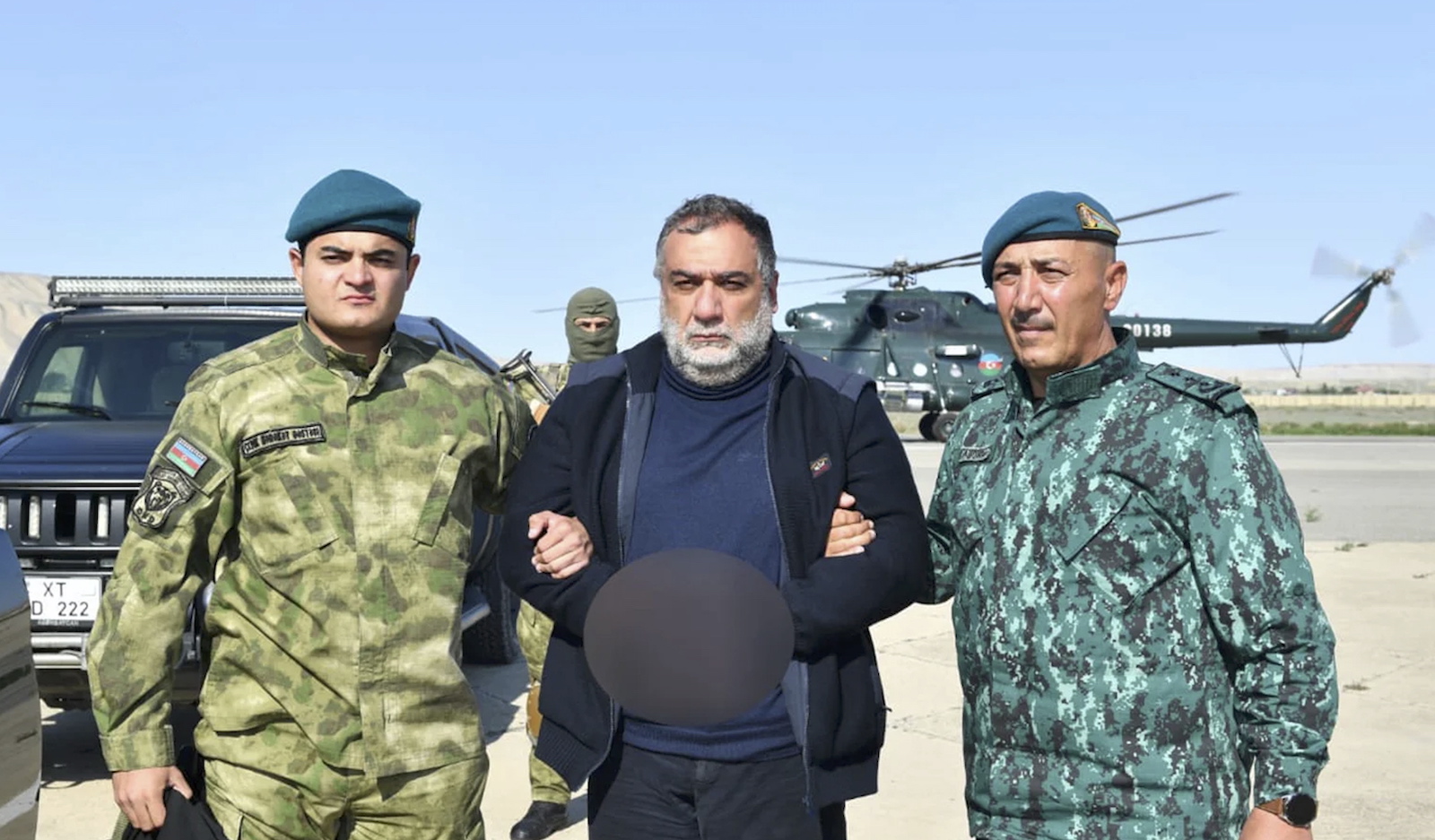 epa10885881 A handout photo made available by the State Border Service of Azerbaijan shows Ruben Vardanyan, a former head of Nagorno-Karabakh, detained by Azerbaijani border guards, Azerbaijan, 27 September 2023. The State Border Service of Azerbaijan detained Vardanyan at the Lachin border checkpoint while trying to leave the territory of Azerbaijan and enter Armenia. In 2022, Russian billionaire Vardanyan announced that he was renouncing Russian citizenship and moving to Nagorno-Karabakh with an Armenian passport. Later, he received the post of head of the government of the Nagorno-Karabakh, and after the start of the blockade of the Lachin corridor (linking Nagorno-Karabakh with Armenia) he was relieved of his post. Until recently, Vardanyan remained in Nagorno-Karabakh. The Government of Armenia has appealed to the European Court of Human Rights (ECHR) on the issue of ensuring the protection of the ex-Minister of State of Nagorno-Karabakh and former head of the Troika Dialog company Ruben Vardanyan.  EPA/STATE BORDER SERVICE OF AZERBAIJAN / HANDOUT  HANDOUT EDITORIAL USE ONLY/NO SALES
