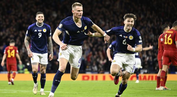 March 28, 2023, Glasgow: Glasgow, Scotland, 28th March 2023. .Scott McTominay of Scotland scores his and Scotlands 2nd goal during the UEFA European Championship Qualifying match at Hampden Park, Glasgow. (Credit Image: © Neil Hanna/CSM via ZUMA Press Wire) (Cal Sport Media via AP Images)