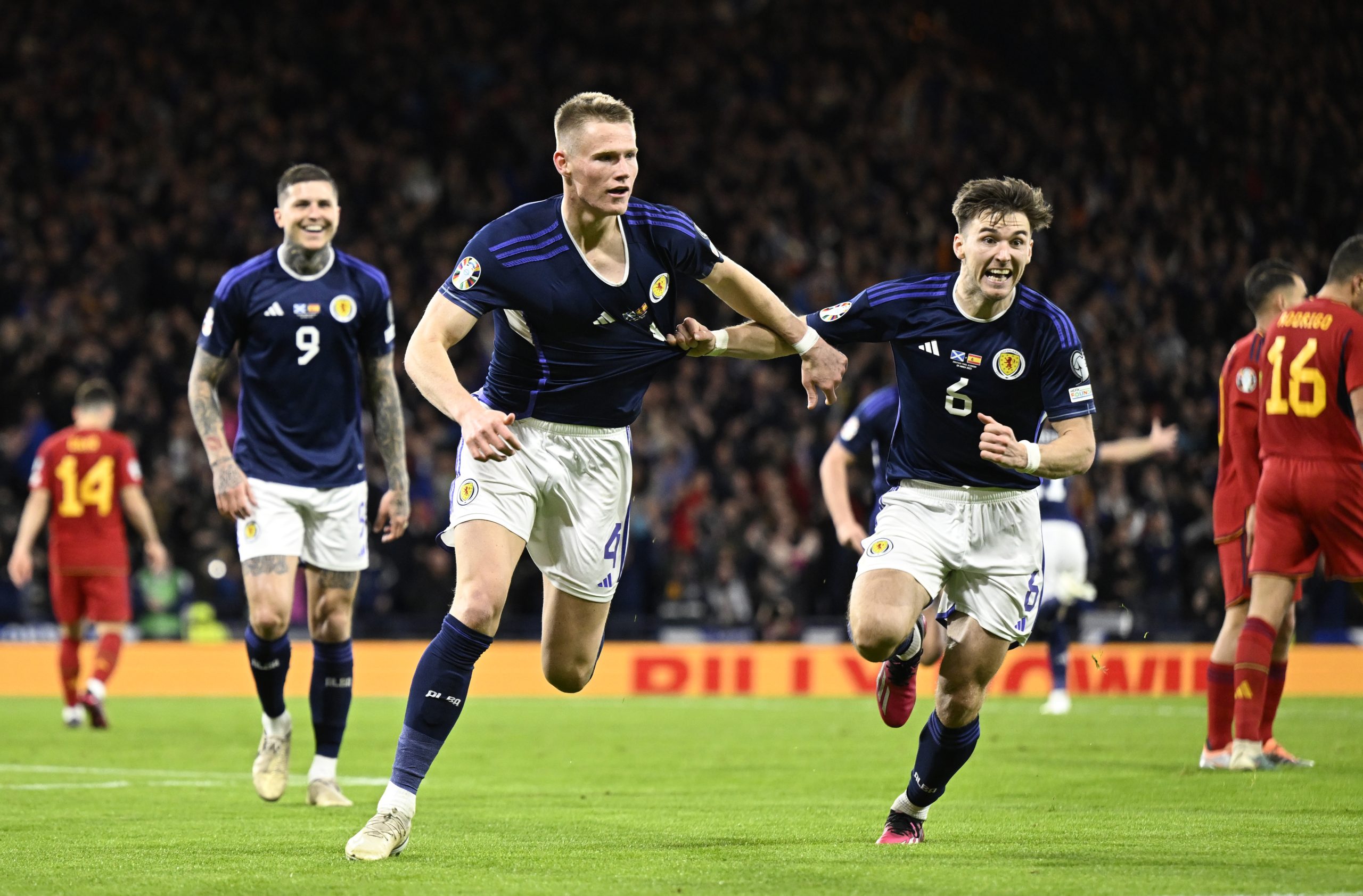 March 28, 2023, Glasgow: Glasgow, Scotland, 28th March 2023. .Scott McTominay of Scotland scores his and Scotlands 2nd goal during the UEFA European Championship Qualifying match at Hampden Park, Glasgow. (Credit Image: © Neil Hanna/CSM via ZUMA Press Wire) (Cal Sport Media via AP Images)