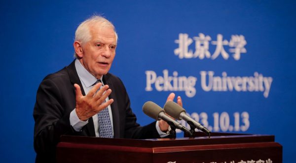 epa10916233 High Representative of the European Union for Foreign Affairs and Security Policy and Vice-President of the European Commission Josep Borrell gives a speech at Peking University in Beijing, China, 13 October, 2023. Borrell is visiting China from 12 to 14 October.  EPA/WU HAO