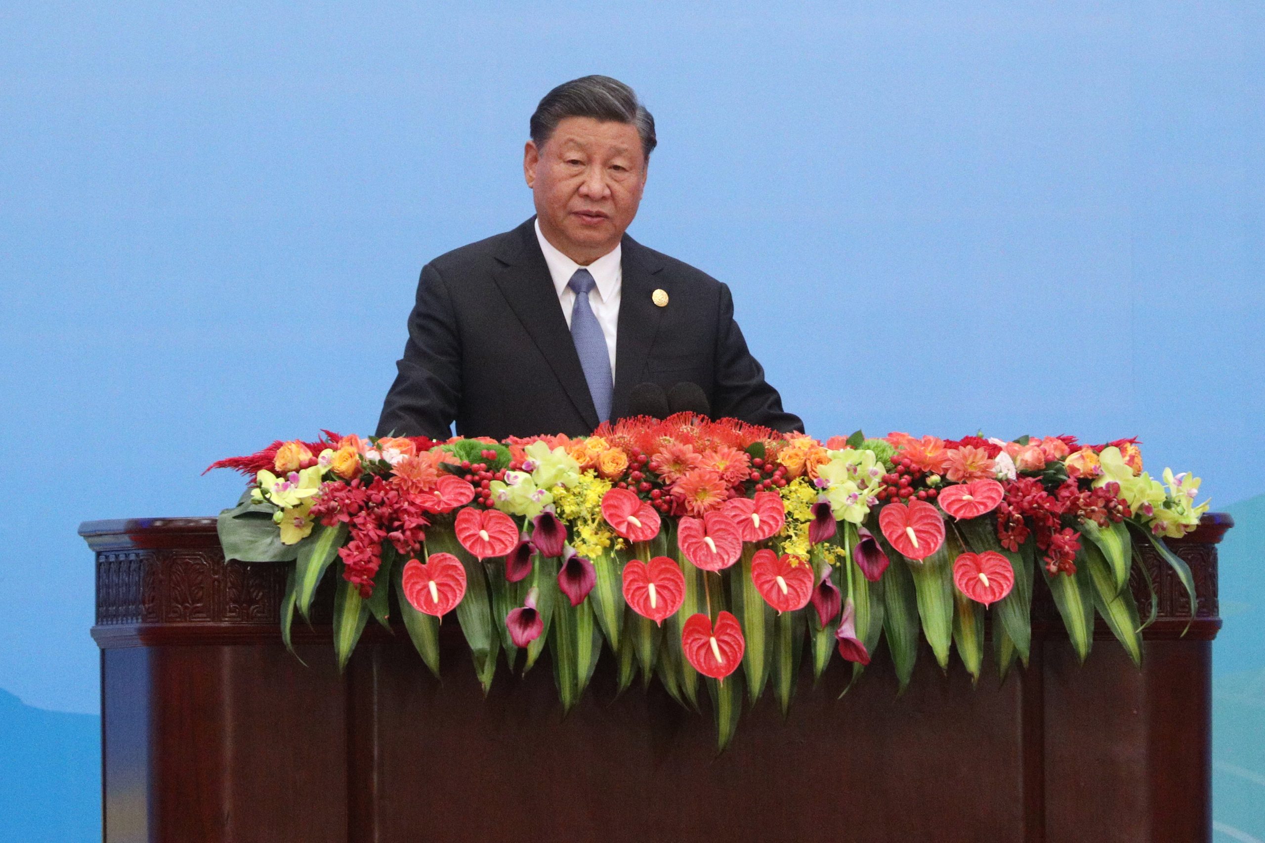 epa10925128 Chinese President Xi Jinping speaks during the opening ceremony of the 3rd Belt and Road Forum for International Cooperation, at the Great Hall of the People in Beijing, China, 18 October 2023.  EPA/ANDREY GORDEEV/SPUTNIK/KREMLIN POOL MANDATORY CREDIT