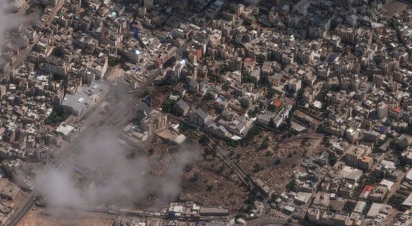 epa10925607 A handout photo made available 18 October 2023 by Maxar Technologies shows a satellite view of Al Ahli hospital after the explosion which occured one day earlier, Gaza, 18 October 2023. According to Palestinian authorities in Gaza hundreds of people have been killed in an airstrike to the hospital in Gaza on 17 October. Israel on 18 October, has denied responsibility and said a Palestinan Islamic Jihad rocket misfire caused the blast. More than 3,000 Palestinians and 1,400 Israelis have been killed according to the Israel Defense Forces (IDF) and the Palestinian Health authority since Hamas militants launched an attack against Israel from the Gaza Strip on 07 October. Israel has warned all citizens of the Gaza Strip to move to the south ahead of an expected invasion.  EPA/MAXAR TECHNOLOGIES Satellite image ©2023 Maxar Technologies  HANDOUT EDITORIAL USE ONLY/NO SALES HANDOUT EDITORIAL USE ONLY/NO SALES