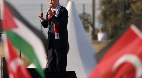 epa10945558 Turkish President Recep Tayyip Erdogan speaks during a pro-Palestinian rally at the Ataturk Airport in Istanbul, Turkey, 28 October 2023. Thousands of Israelis and Palestinians have died since the militant group Hamas launched an unprecedented attack on Israel from the Gaza Strip on 07 October, and the Israeli strikes on the Palestinian enclave which followed it.  EPA/ERDEM SAHIN