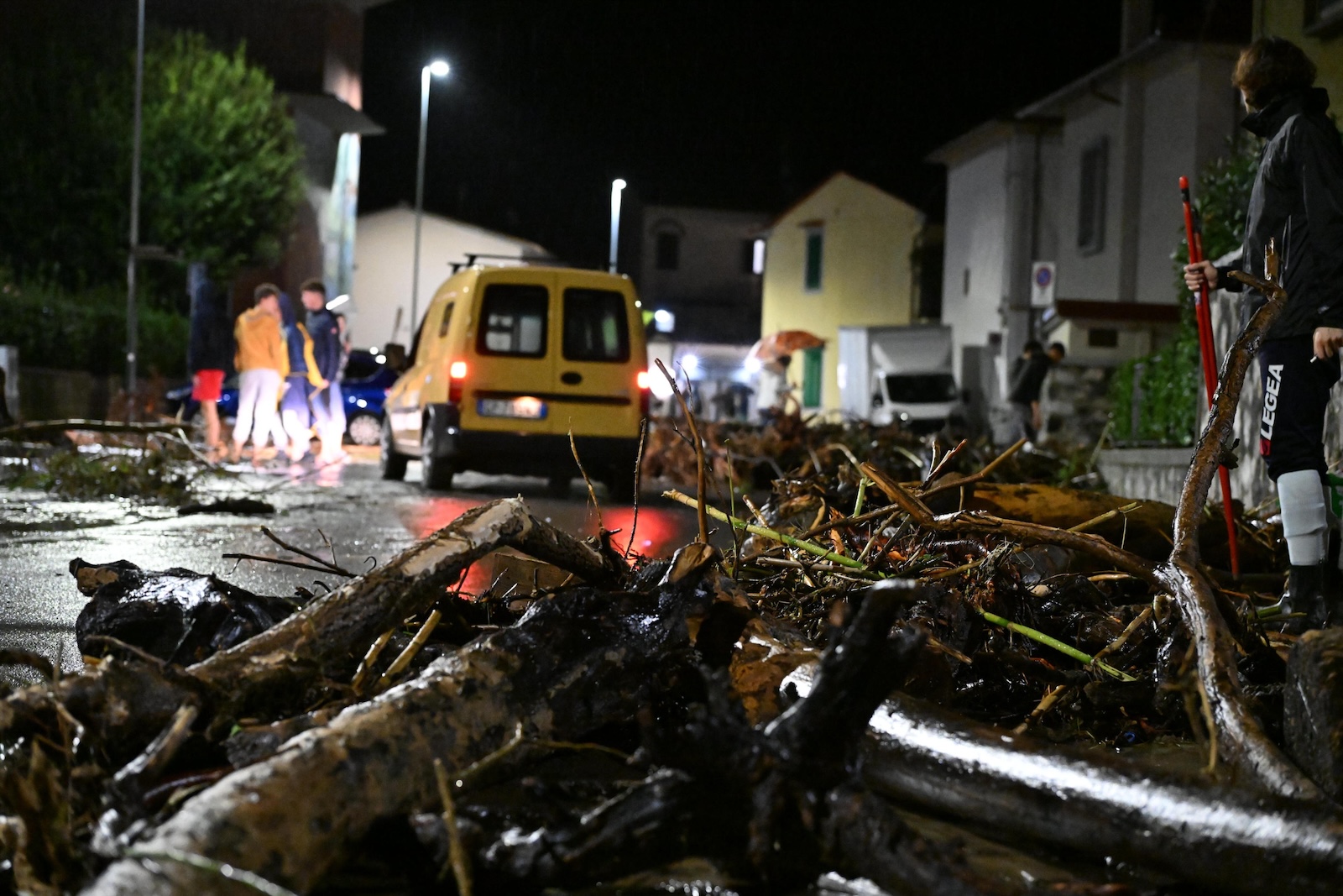 epa10955493 Branches and debris from flood water are seen in Santa Lucia, Prato, Tuscany, Italy, 02 November 2023. The Bisenzio river flooded in Prato, cars were carried away by the current, a hospital and a railway station were flooded. Flooding and landslides due to the strong thunderstorms were reported in the Tuscany region, with 3,600 homes without electricity being reported.  EPA/CLAUDIO GIOVANNINI