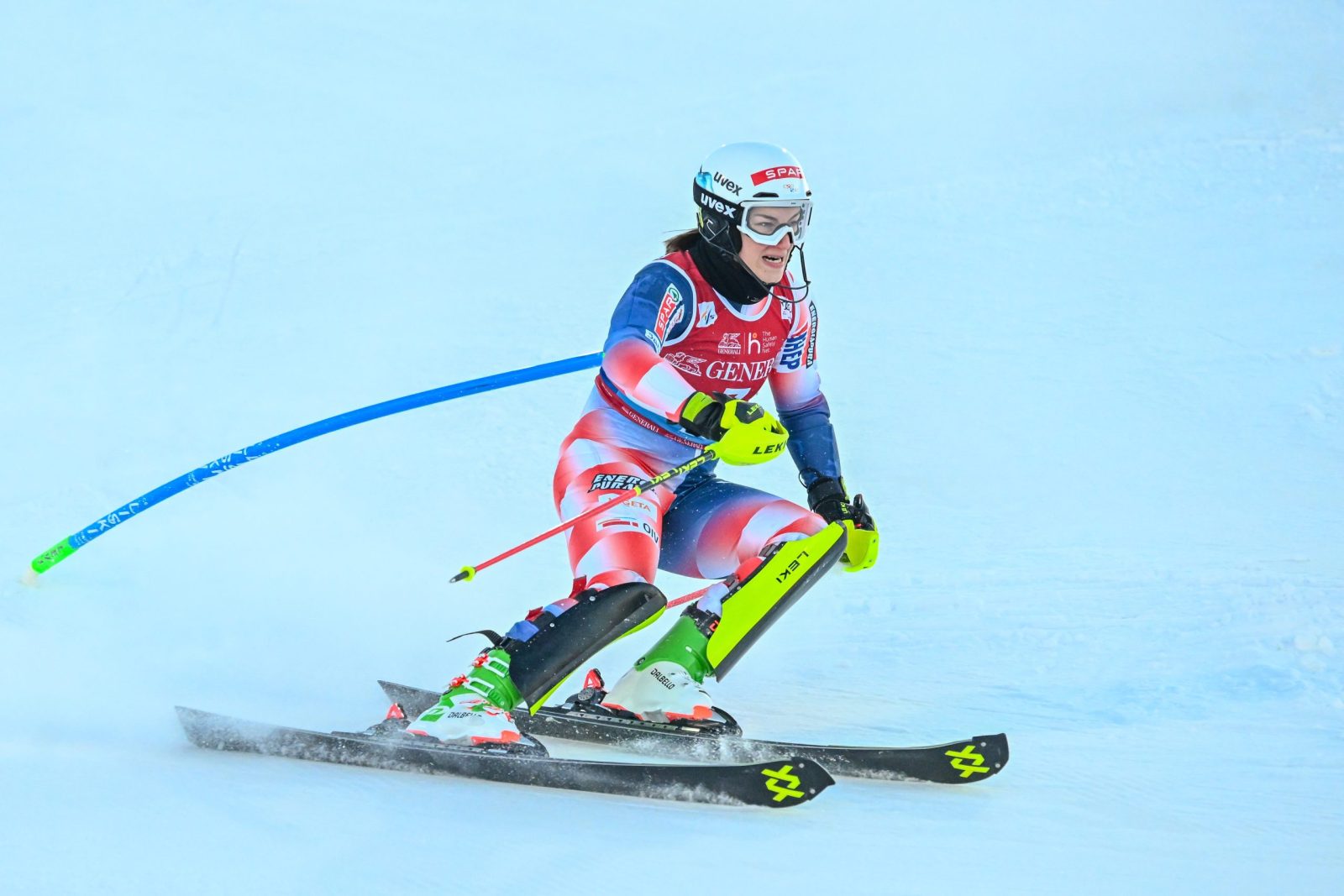 epa10971241 Leona Popovic of Croatia in action during the first round of the Women’s Slalom race at the FIS Ski World Cup in Levi, Finland, 12 November 2023  EPA/KIMMO BRANDT