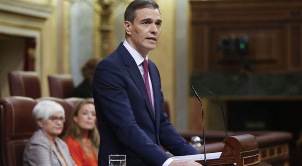 epa10975954 Spain's acting Prime Minister Pedro Sanchez delivers a speech at the Lower House of the Spanish parliament during the first day of his investiture debate in Madrid, Spain, 15 November 2023. Pedro Sanchez on 15 November faces his investiture debate in the parliament at a time of great political tension around the amnesty law. He is expected to be invested in a second term this week after PSOE party reached a deal with Catalan pro-independence party Junts per Catalunya (JxCat), led by former Catalan president Carles Puigdemont, by which Catalan separatists involved in the so-called independence 'process' in 2017 would be amnestied in exchange of the key support of seven JxCat MPs, among other concessions.  EPA/JUAN CARLOS HIDALGO