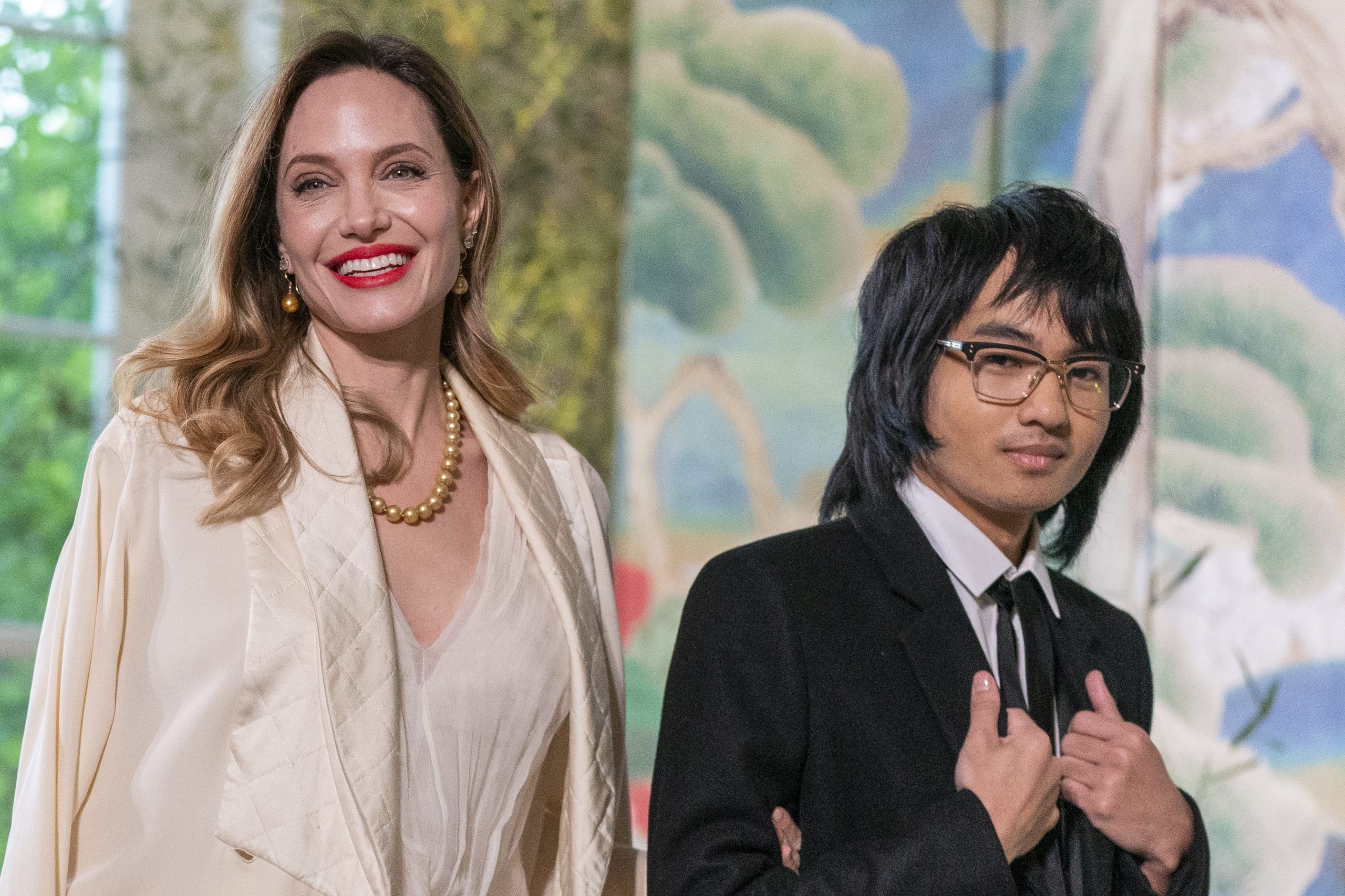 Angelina Jolie and Maddox Jolie-Pitt arrive for the State Dinner with President Joe Biden and the South Korea's President Yoon Suk Yeol at the White House, Wednesday, April 26, 2023, in Washington. (AP Photo/Alex Brandon)