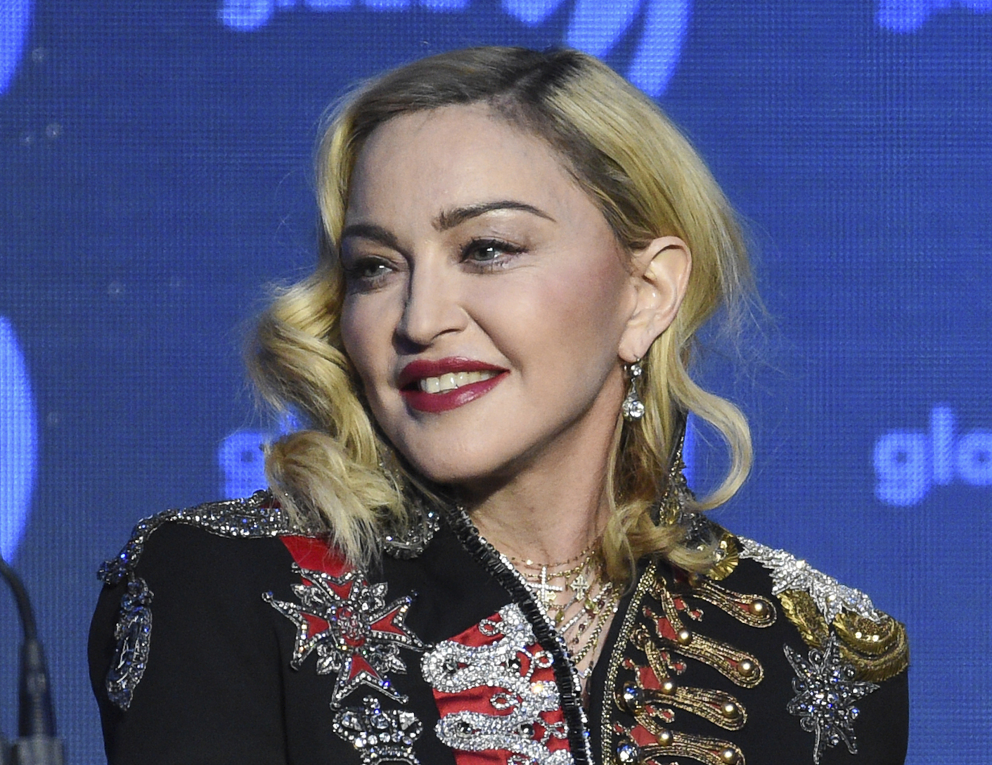 FILE - Madonna appears at the 30th annual GLAAD Media Awards in New York on May 4, 2019, in New York. Madonna kicked off her career-spanning Celebration Tour at London's O2 Arena on Saturday night, Oct. 14, 2023, marking her first performance since suffering what her manager called a “serious bacterial infection” that led to hospitalization in an intensive care unit for several days back in June. (Photo by Evan Agostini/Invision/AP, File)