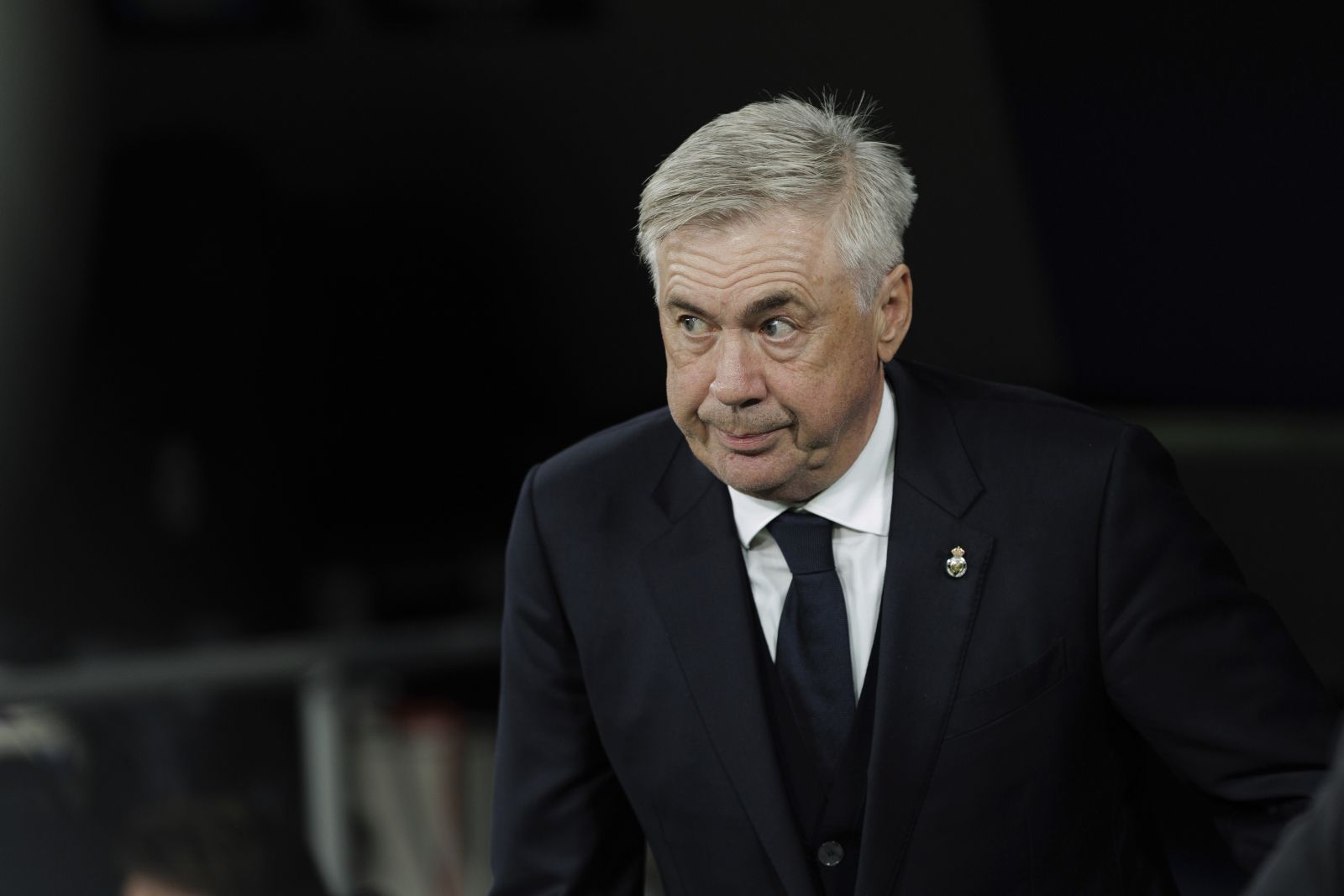 Real Madrid coach Carlo Ancelotti during the UEFA Champions League, Group C, football match played between Real Madrid and SC Braga at Santiago Bernabeu stadium on November 08, 2023, in Madrid, Spain. AFP7 08/11/2023 (Europa Press via AP)