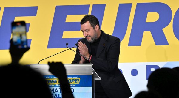 epa11008954 Italian deputy Prime Minister, Matteo Salvini, delivers a speech during a convention of the European Parliament leaders of Identity and Democracy group (ID), at the Fortezza da Basso in Florence, Italy, 03 December 2023. The convention, organized by Italian deputy Prime Minister Matteo Salvini, launches the Northern League campaign for the European elections. ID group has MEPs from eight countries, with the majority coming from Italy’s Lega party, the Rassemblement National in France and Germany’s AfD.  EPA/CLAUDIO GIOVANNINI