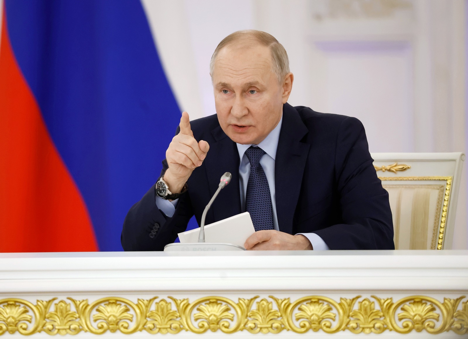 epa11045868 Russian President Vladimir Putin attends a meeting of the State Council on enhancing the role of teachers and mentors at the Kremlin in Moscow, Russia, 27 December 2023.  EPA/DMITRY ASTAKHOV / SPUTNIK / KREMLIN POOL MANDATORY CREDIT