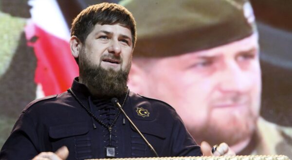FILE - In this file photo taken on Saturday, Feb.  20, 2016, Chechen regional leader Ramzan Kadyrov speaks as he attends celebrations marking Defenders of the Fatherland Day in Chechnya's provincial capital Grozny, Russia, Saturday, Feb. 20, 2016. Russian opposition activist Ilya Yashin said Tuesday he had no doubt that Chechen leader Ramzan Kadyrov was behind the killing of Russian opposition leader Boris Nemtsov, who was shot dead on Feb. 27 2015 just outside the Kremlin. (AP Photo/Musa Sadulayev, FILE)