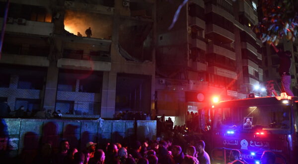 epaselect epa11053845 Emergency services pictured at the site of an explosion in the southern district of Dahiyeh, Beirut, Lebanon 2 January 2024. According to Lebanese state media four people were killed in the explosion including Hamas deputy head, Saleh al Arouri.  EPA/ABBAS SALMAN