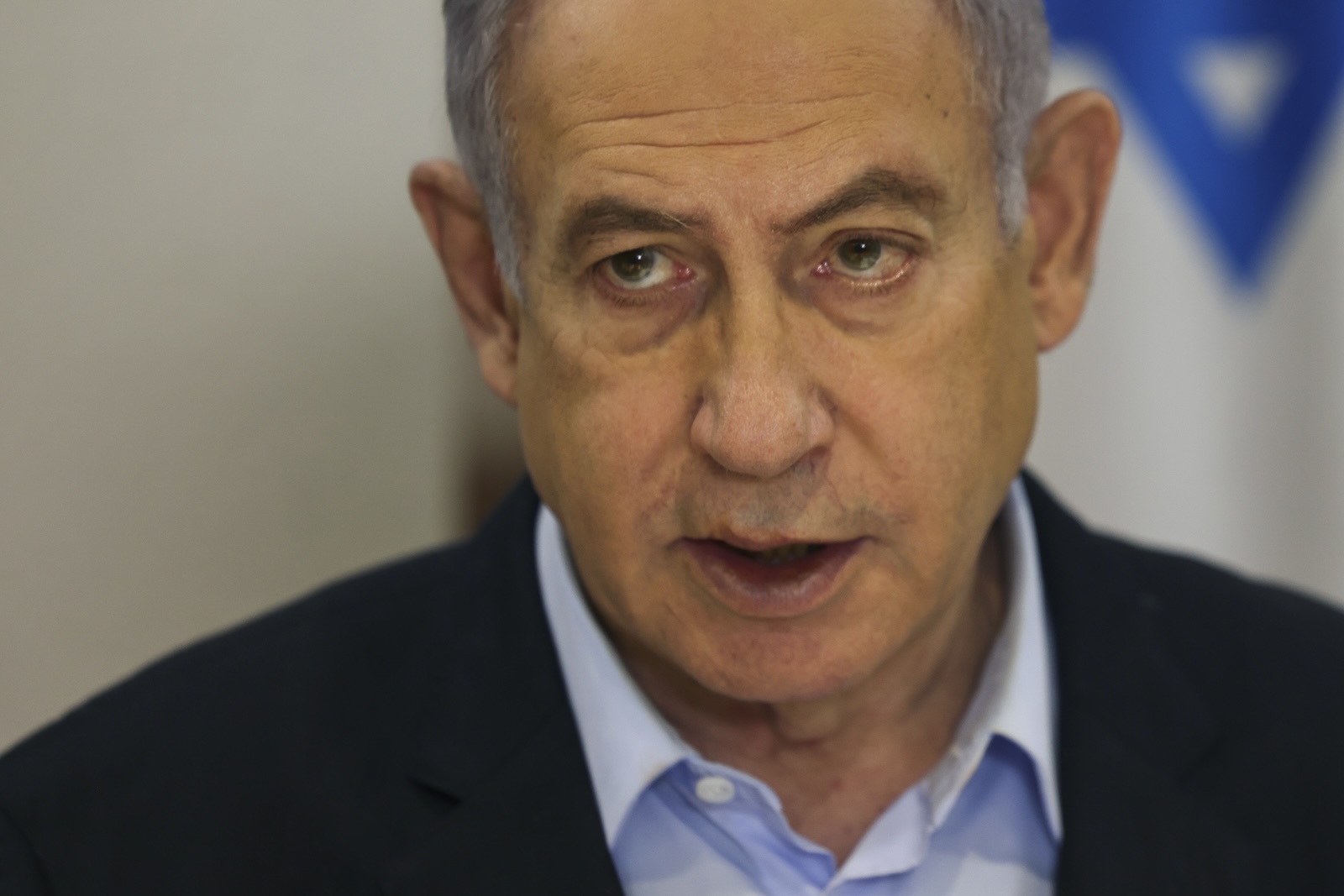 epa11062029 Israeli Prime Minister Benjamin Netanyahu convenes the weekly cabinet meeting at the Defence Ministry in Tel Aviv, Israel, 07 January 2024.  EPA/RONEN ZVULUN / POOL