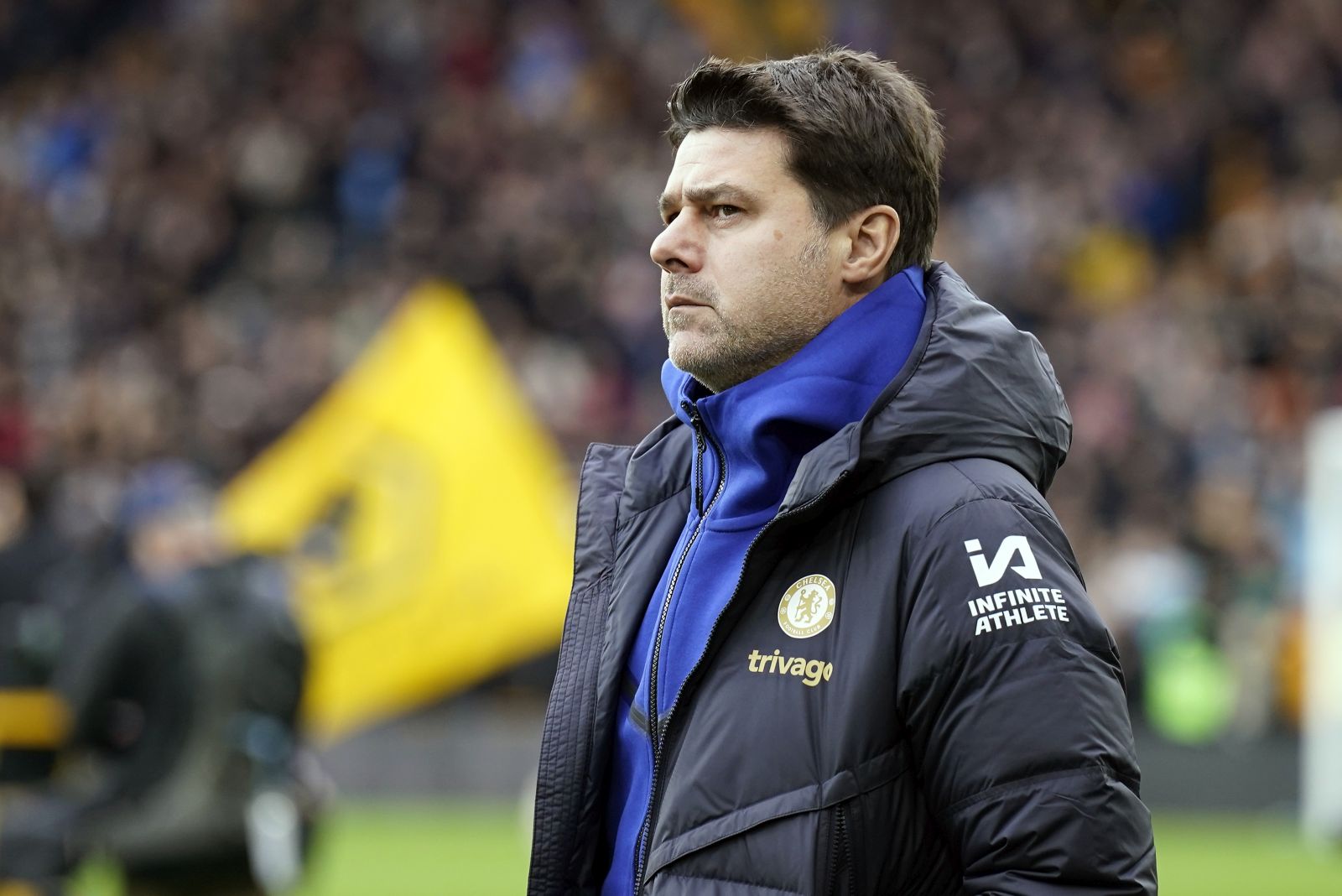 epa11043000 Manager, Mauricio Pochettino of Chelsea during the English Premier League soccer match between Wolverhampton Wanderers and Chelsea in Wolverhampton, Britain, 24 December 2023.  EPA/TIM KEETON EDITORIAL USE ONLY. No use with unauthorized audio, video, data, fixture lists, club/league logos, 'live' services or NFTs. Online in-match use limited to 120 images, no video emulation. No use in betting, games or single club/league/player publications.