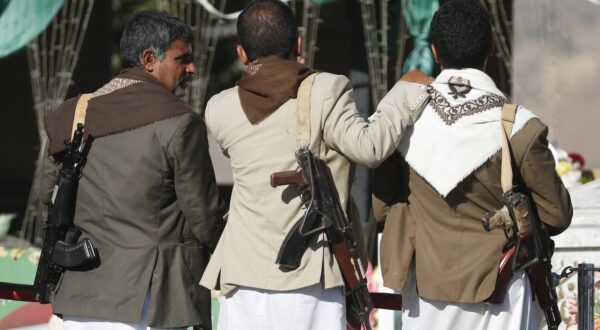 epa11085958 Armed Houthi fighters visit a shrine of slain Houthi fighters, in Sana'a, Yemen, 17 January 2024. The United States announced the designation of Yemen's Houthis as a global terror group amid an escalation of their attacks on shipping lanes in the Red Sea, the Bab al-Mandab Strait and the Gulf of Aden since November 2023. The US Department of Defense had announced in December 2023 a multinational operation to safeguard trade and to protect ships in the Red Sea amid the recent escalation in Houthi attacks. Houthis vowed to keep up attacks on Israeli-bound ships and prevent them from navigating in the Red Sea and the Bab al-Mandab Strait in retaliation for Israel's airstrikes on the Gaza Strip, according to statements by Houthis' military spokesman Yahya Sarea.  EPA/YAHYA ARHAB