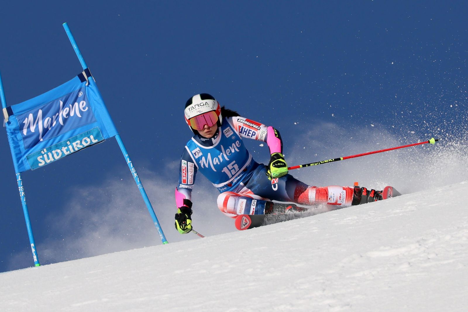 epa11113674 Zrinka Ljutic of Croatia in action during the first run of the Women's Giant Slalom race at the FIS Alpine Skiing World Cup in Kronplatz, Italy, 30 January 2024.  EPA/ANDREA SOLERO