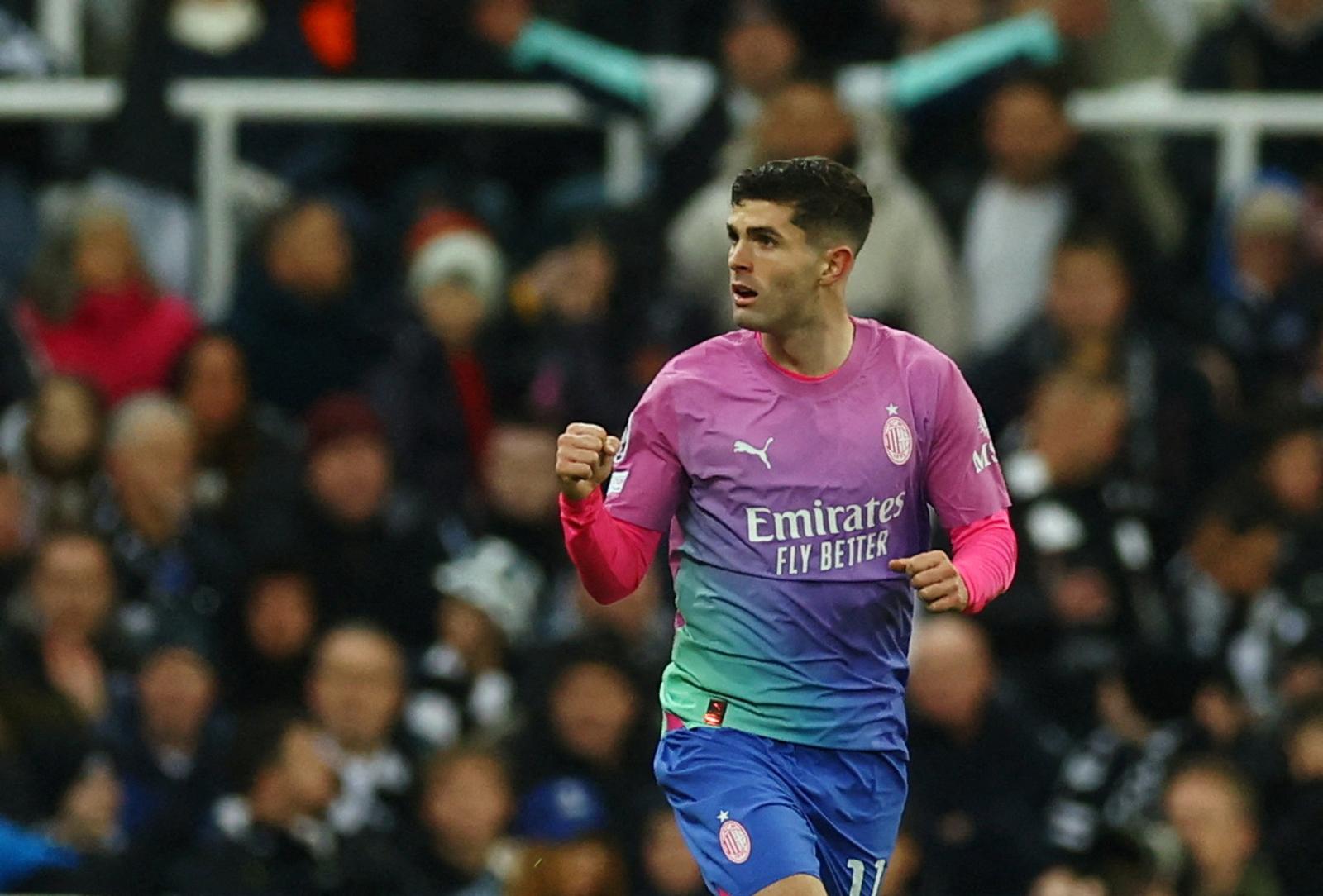 FILE PHOTO: Soccer Football - Champions League - Group F - Newcastle United v AC Milan - St James' Park, Newcastle, Britain - December 13, 2023 AC Milan's Christian Pulisic celebrates scoring their first goal Action Images via Reuters/Lee Smith/File Photo Photo: Lee Smith/REUTERS