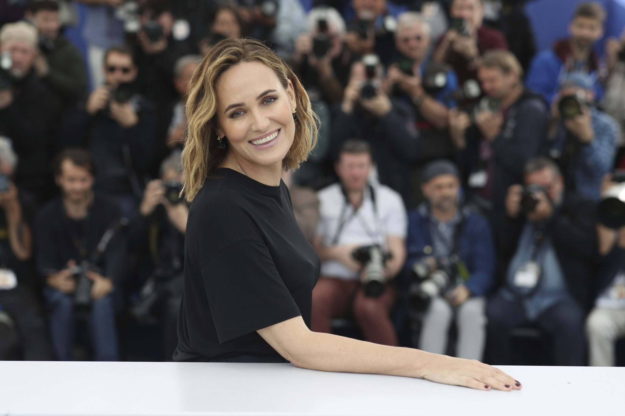 Actress Judith Godreche poses for photographers at the photo call for the film 'The Climb' at the 72nd international film festival, Cannes, southern France, Friday, May 17, 2019. (AP Photo/Petros Giannakouris)