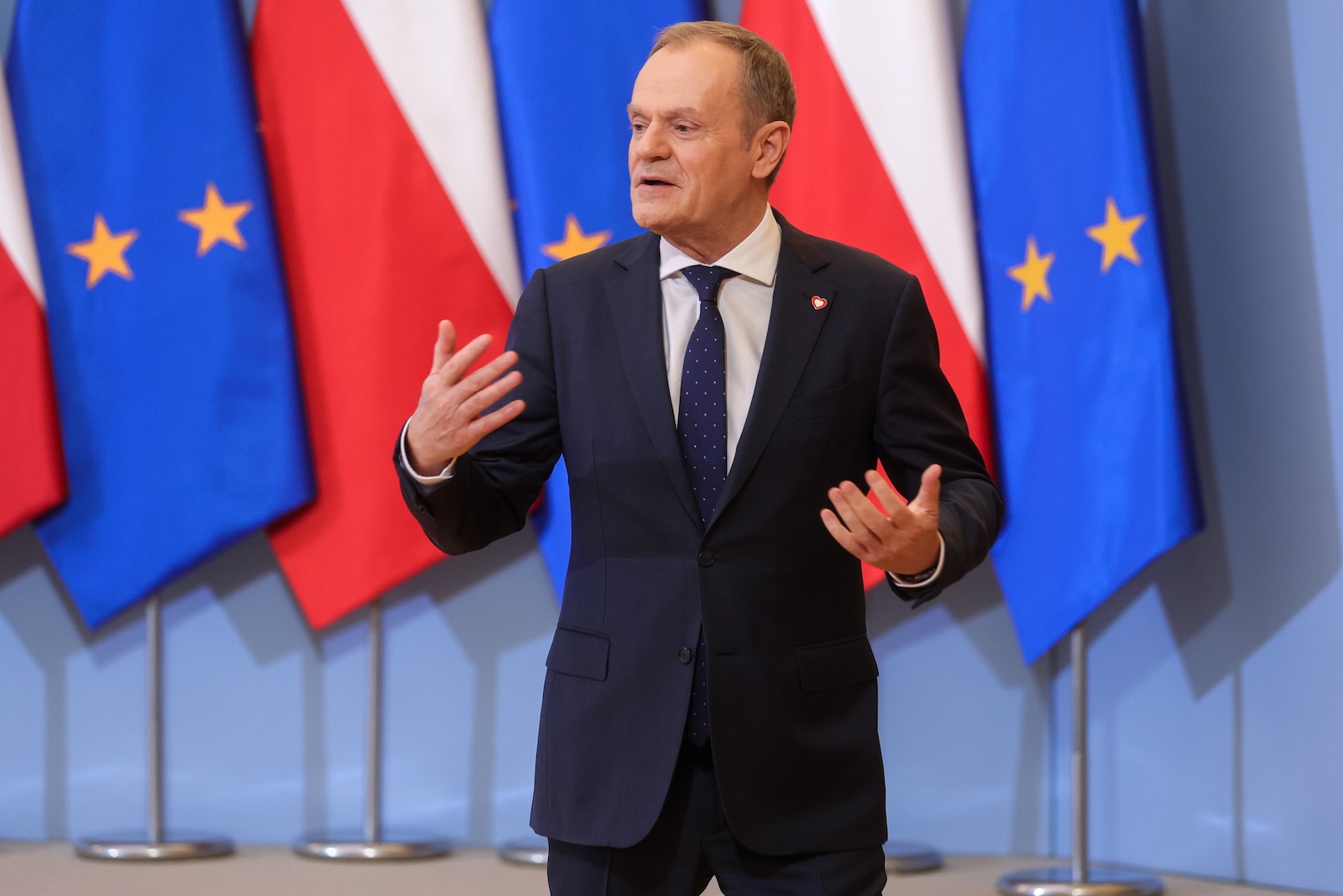 epa11114135 Polish Prime Minister Donald Tusk speaks during a press conference after a meeting of his cabinet at the PM's Office in Warsaw, Poland, 30 January 2024. April's local government elections in Poland will be the first serious public assessment of the political changes that came after the general election in October 2023, Donald Tusk said.  EPA/Rafal Guz POLAND OUT