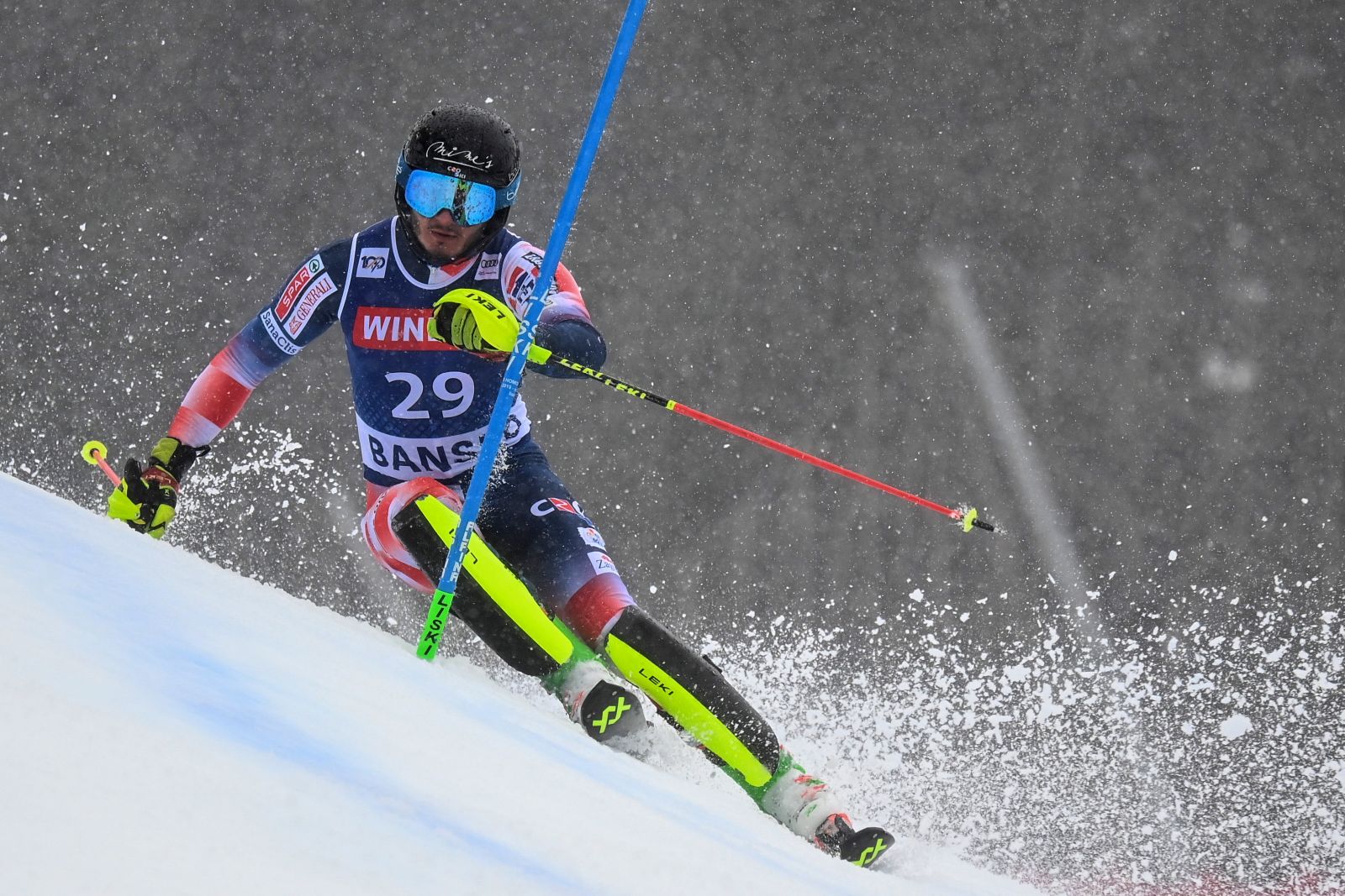 epa11144254 Istok Rodes of Croatia in the action the first run in slalom race at the FIS Alpine Skiing World Cup event in Bansko, Bulgaria, 11 February 2024.  EPA/VASSIL DONEV
