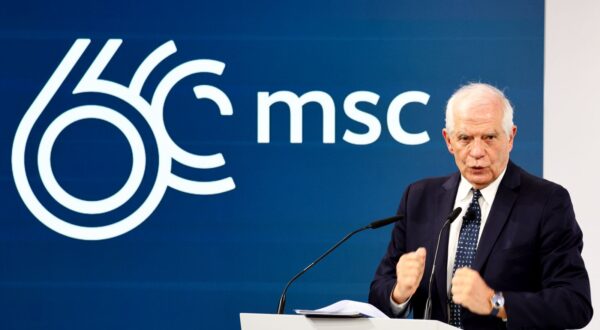 epa11162977 High Representative of the European Union for Foreign Affairs and Security Policy, Josep Borrell speaks at the 60th Munich Security Conference (MSC), in Munich, Germany, 18 February 2024. More than 500 high-level international decision-makers meet at the 60th Munich Security Conference in Munich during their annual meeting from 16 to 18 February 2024 to discuss global security issues.  EPA/ANNA SZILAGYI