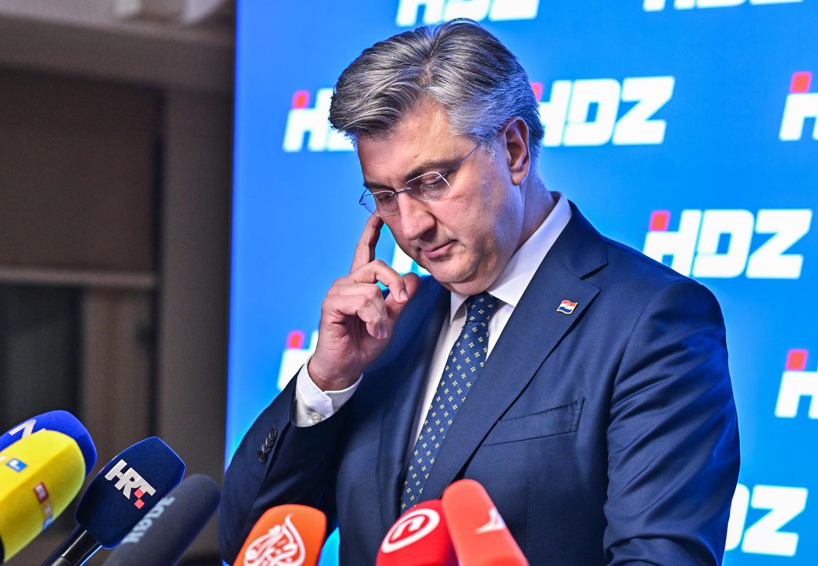 19.2.2024., Zagreb - Premijer Andrej Plenkovic dao je izjavu za medije nakon sjednice sireg Predsjednistva HDZ-a. Photo: Neva Zganec/PIXSELL