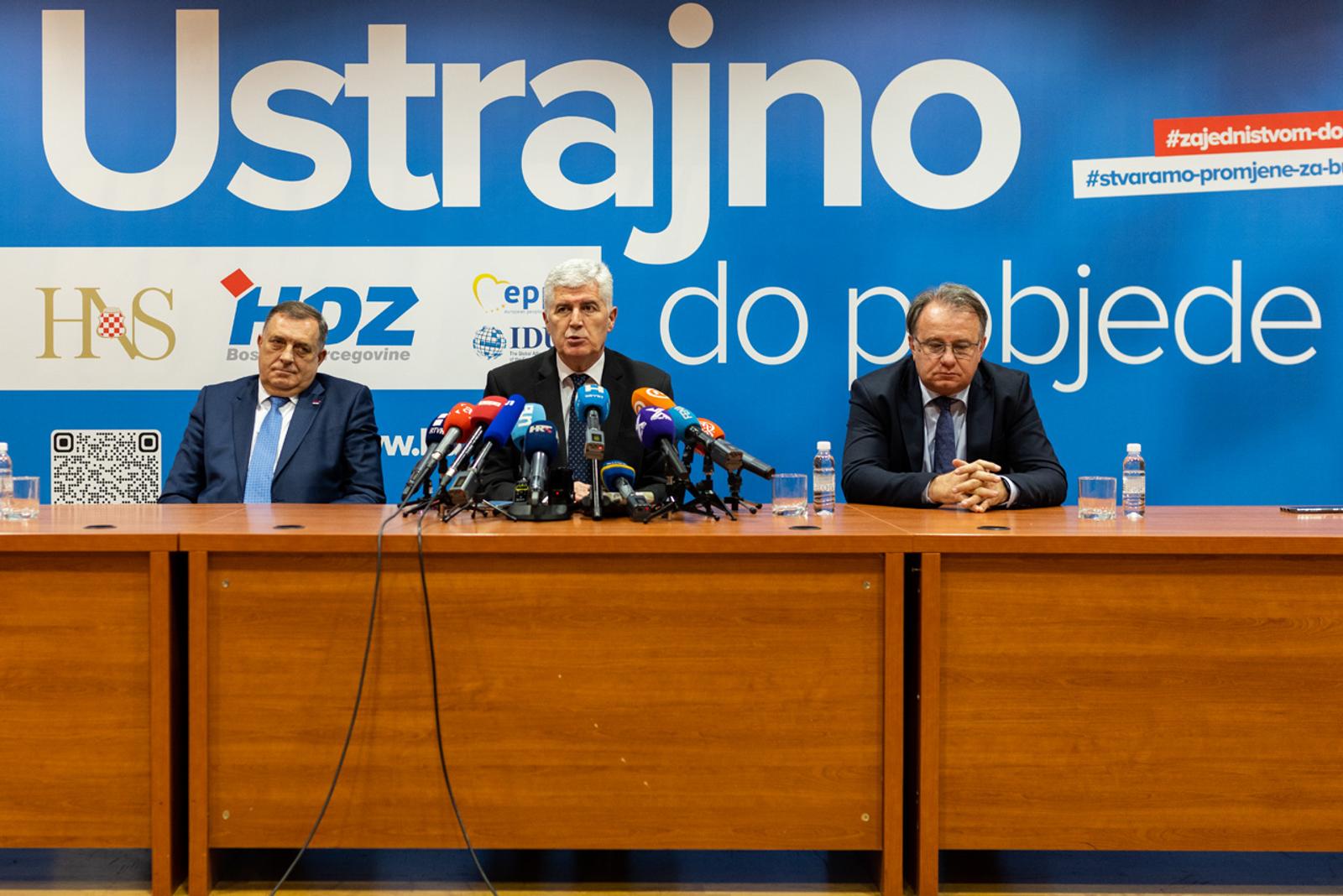 27.02.2024., Mostar - Press konferencija nakon sastanka predstavnika politickih stranaka koalicije na razini BiH.  Photo: Denis Kapetanovic/PIXSELL