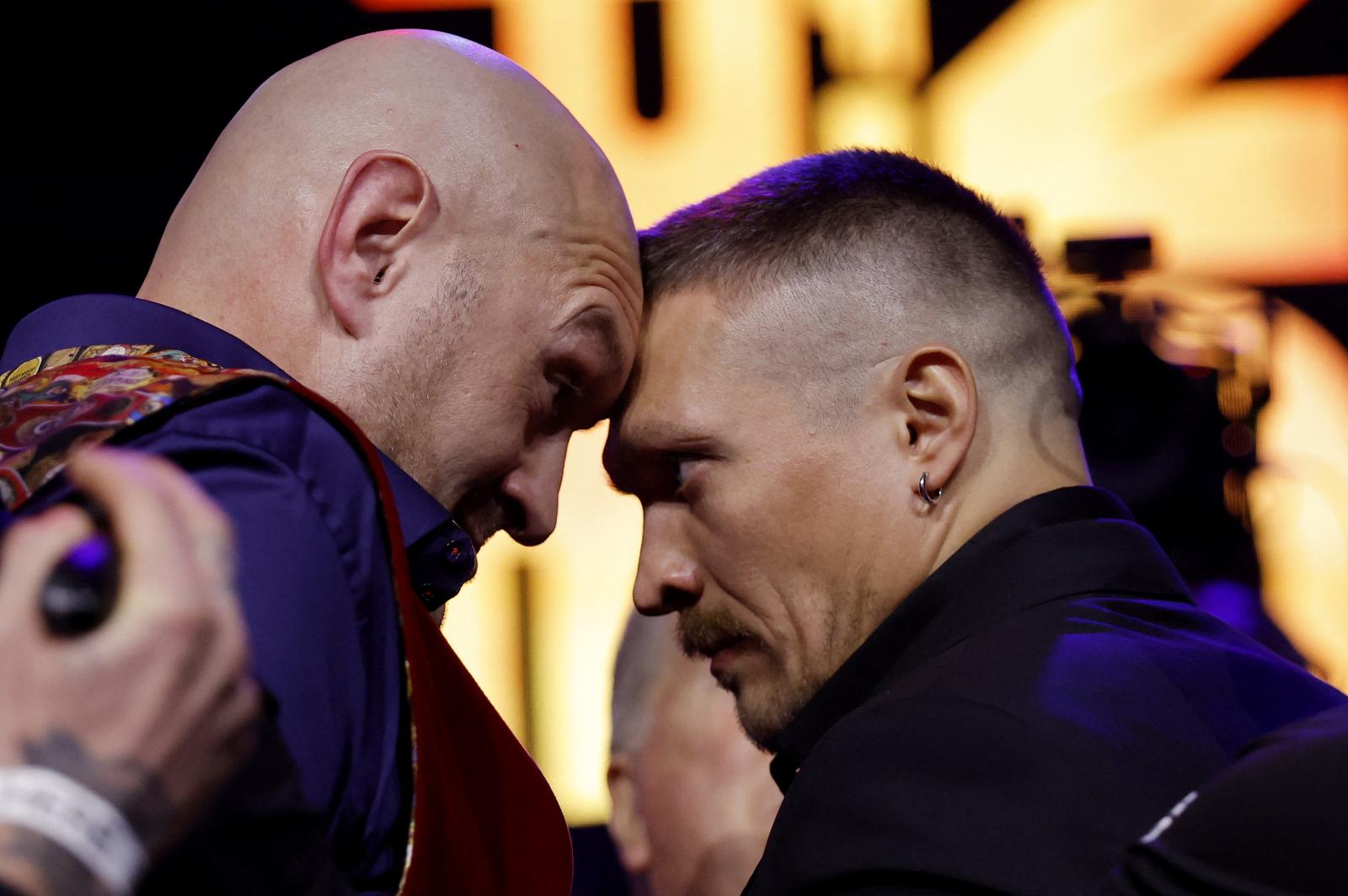 Boxing - Tyson Fury v Oleksandr Usyk - Press Conference - HERE at Outernet, London, Britain - November 16, 2023  Oleksandr Usyk and Tyson Fury face off during the press conference Action Images via Reuters/Andrew Couldridge Photo: Andrew Couldridge/REUTERS