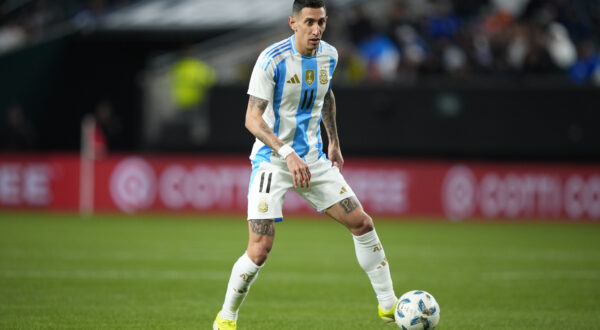 Argentina's Angel Di Maria plays during a friendly soccer match, Friday, March 22, 2024, in Philadelphia. (AP Photo/Matt Slocum)