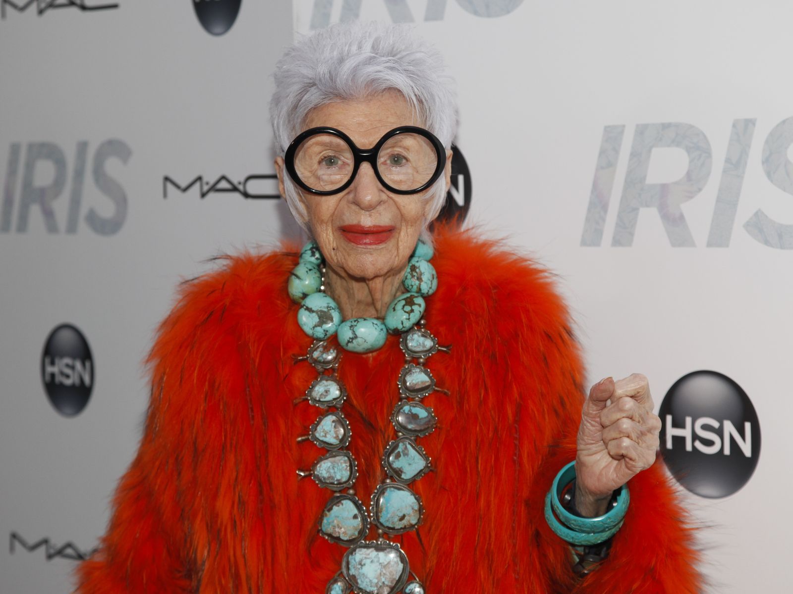 Iris Apfel attends the premiere of "Iris" at the Paris Theatre on Wednesday, April 22, 2015, in New York. (Photo by Andy Kropa/Invision/AP)
