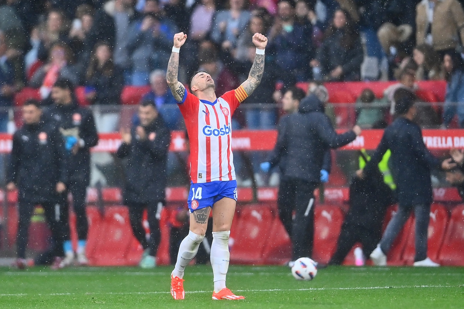 Girona's Spanish midfielder #14 Aleix Garcia celebrates at the end of the Spanish league football match between Girona FC and Real Betis at the Montilivi stadium in Girona on March 31, 2024.,Image: 861415909, License: Rights-managed, Restrictions: , Model Release: no, Credit line: PAU BARRENA / AFP / Profimedia