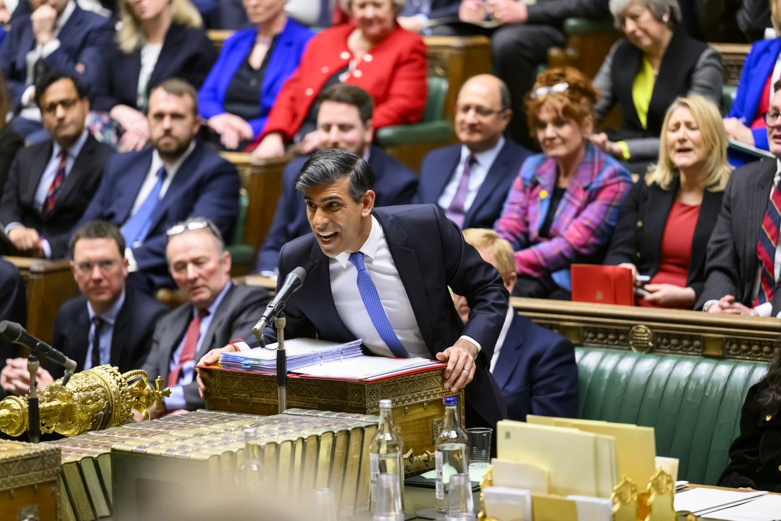 epa11187068 A handout photograph released by the UK Parliament shows British Prime Minister Rishi Sunak speaking during the Prime Minister's Questions (PMQs) at the House of Commons in London, Britain, 28 February 2024.  EPA/UK PARLIAMENT/MARIA UNGER HANDOUT -- MANDATORY CREDIT: UK PARLIAMENT/MARIA UNGER --  HANDOUT EDITORIAL USE ONLY/NO SALES HANDOUT EDITORIAL USE ONLY/NO SALES