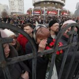 epa11191329 People react outside the Church of the Icon of the Mother of God, prior the funeral of late Russian opposition leader Alexei Navalny, in Moscow, Russia, 01 March 2024. Outspoken Kremlin critic Navalny died aged 47 in an arctic penal colony on 16 February 2024 after being transferred there in 2023. The colony is considered to be one of the world's harshest prisons.  EPA/MAXIM SHIPENKOV