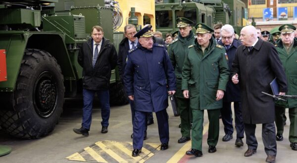 epa11202022 A handout photo made available by the Russian Defence ministry press service shows Russian Defense Minister Sergei Shoigu (C-R) inspecting the implementation of the state defense orders at a plant of the Almaz-Antey Corporation in Moscow, Russia, 06 March 2024. According to the Russian Defence Ministry, the director of the Almaz-Antey Aerospace Defense Concern, Yan Novikov, reported the successful production of the Yenisei autonomous target designation systems in 2023. The systems are used for the S-400 anti-aircraft missile system, as well as radar systems to detect and counter unmanned aerial vehicles 'Valdai'.  EPA/VADIM SAVITSKY / RUSSIAN DEFENCE MINISTRY PRESS SERVICE/HANDOUT   HANDOUT EDITORIAL USE ONLY/NO SALES HANDOUT EDITORIAL USE ONLY/NO SALES