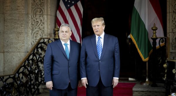 epa11208137 A handout photo made available by the Hungarian Prime Minister's Office shows  
former US President and Republican presidential candidate Donald Trump (R) and Hungarian Prime Minister Viktor Orban posing for photographers before their meeting at Trump's Mar-a-Lago estate in Palm Beach, Florida, USA, 08 March 2024.  EPA/Zoltan Fischer / HANDOUT HANDOUT EDITORIAL USE ONLY NO SALES HANDOUT EDITORIAL USE ONLY/NO SALES HANDOUT EDITORIAL USE ONLY/NO SALES