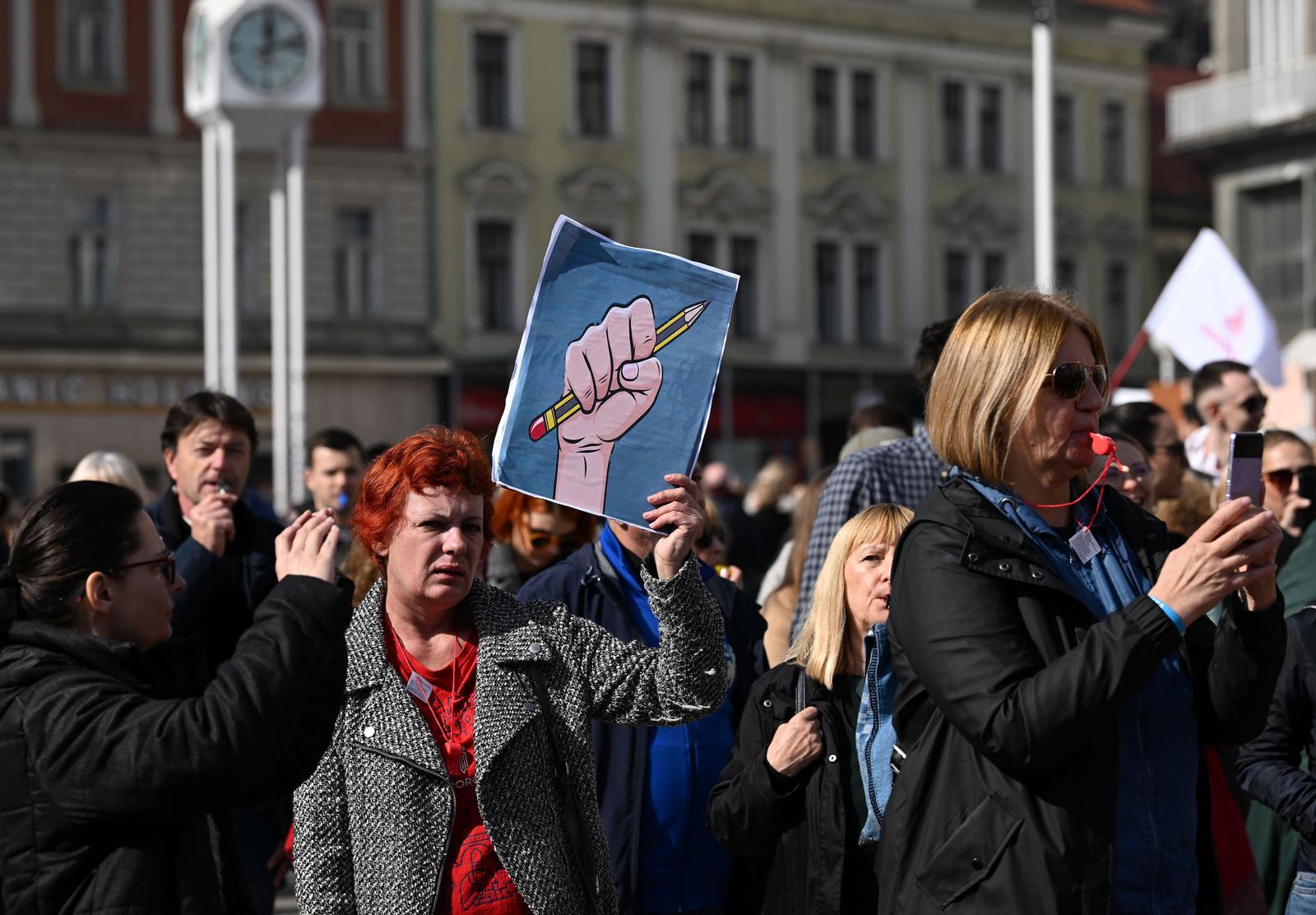 02.03.2024., Zagreb - Skolski sindikat Preporod odrzao je prosvjed pod nazivom Mijenjajte koeficijente.  Photo: Marko Lukunic/PIXSELL