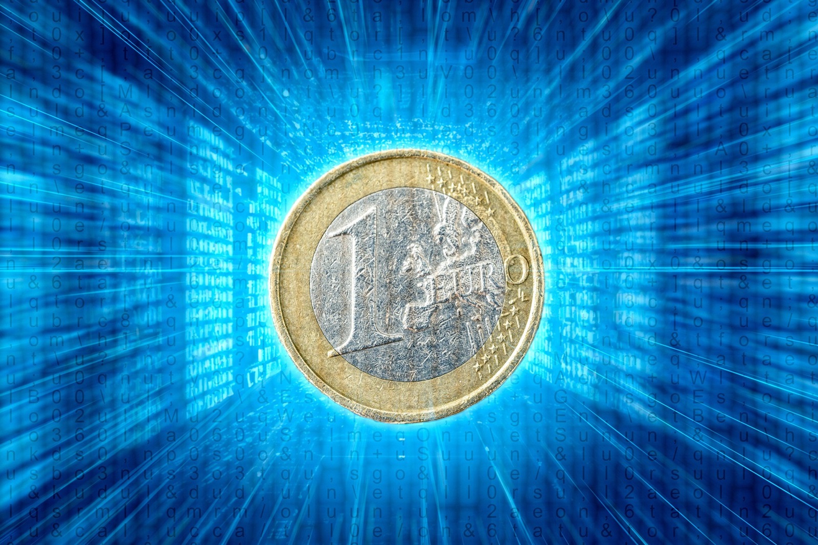 27 July 2023: A 1 euro coin in front of a digital blue space, Digital Currency Icon Image, Digital Euro PHOTOMONTAGE *** Eine 1-Euro-Münze vor einem digitalen blauen Raum, Symbolbild Digitale Währung, Digitaler Euro FOTOMONTAGE,Image: 792684176, License: Rights-managed, Restrictions: imago is entitled to issue a simple usage license at the time of provision. Personality and trademark rights as well as copyright laws regarding art-works shown must be observed. Commercial use at your own risk., Credit images as "Profimedia/ IMAGO", Model Release: no, Credit line: IMAGO / imago stock&people / Profimedia