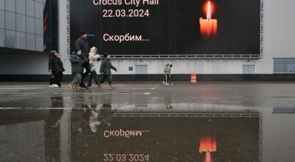 8648762 23.03.2024 A screen on the facade of the Crocus City Hall displays a message in memory of the victims of a terrorist attack on the concert venue in the Moscow region on March 22, in Moscow, Russia.,Image: 859013135, License: Rights-managed, Restrictions: Editors' note: THIS IMAGE IS PROVIDED BY RUSSIAN STATE-OWNED AGENCY SPUTNIK., Model Release: no, Credit line: Evgeny Biyatov / Sputnik / Profimedia