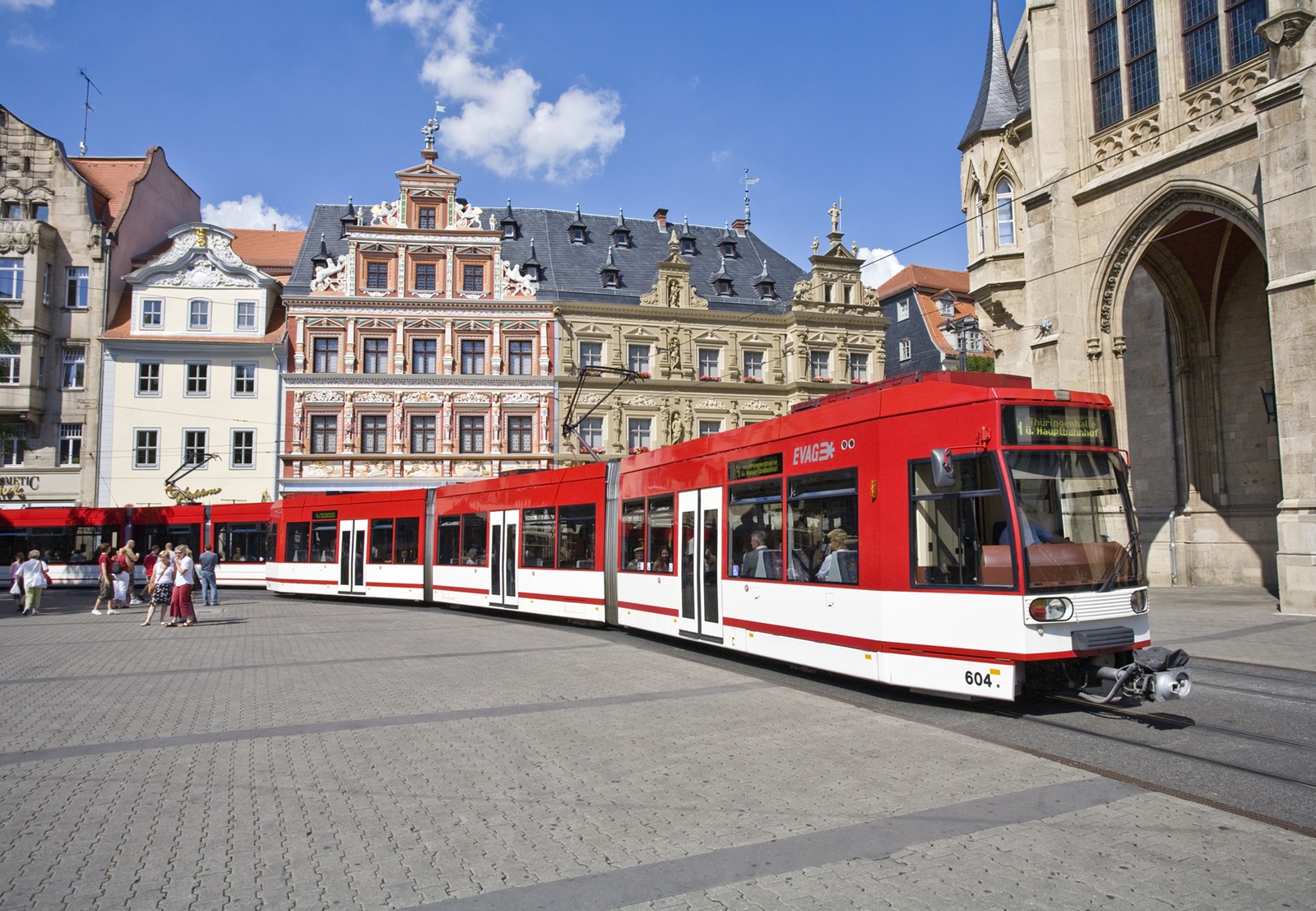 Streetcar on main square in Erfurt, Thuringia, Germany, Europe,Image: 43152329, License: Rights-managed, Restrictions: , Model Release: no, Credit line: Andrew Rubtsov / imageBROKER / Profimedia
